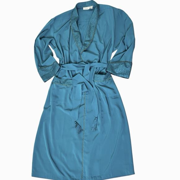 Gold Tag Victorias Secret Vintage Robe Large Blue Long Flowy 80s Luxurious READ - Picture 5 of 10